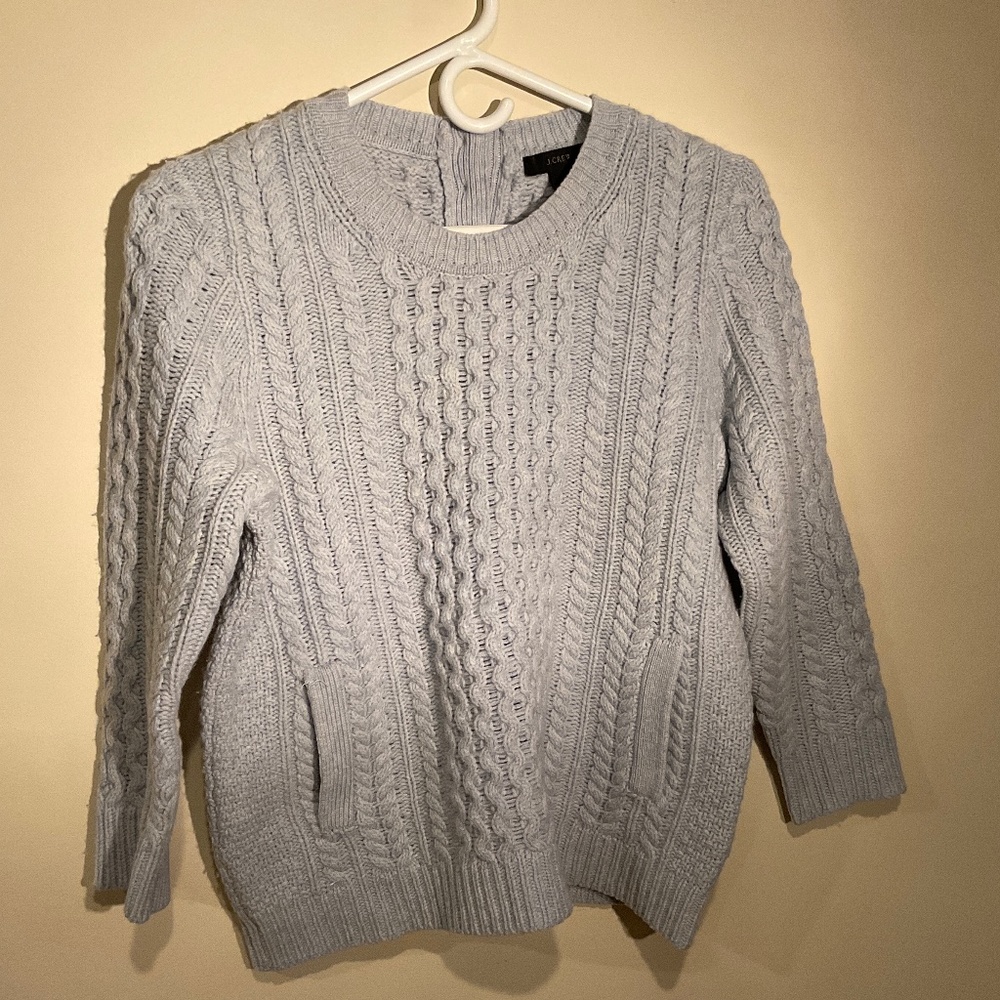 J. Crew - Cable Knit Light Blue Fisherman Sweater 100 % Wool Size S